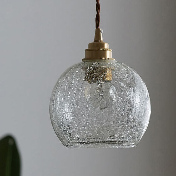 Traditional Vintage Round Crackle Glass Brass Iron 1-Light Pendant Light for Living Room