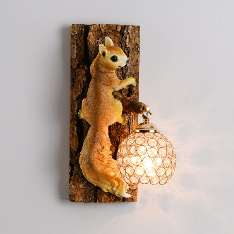 Contemporary Creative Squirrel Resin Crystal 1-Light Wall Sconce Lamp For Bedroom