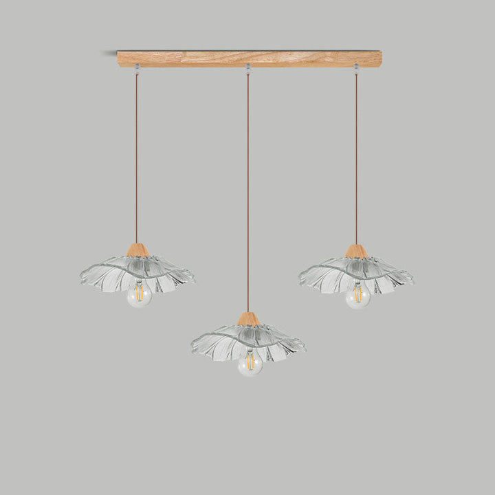 Art déco moderne en bois avec abat-jour en verre en forme de feuille de lotus, lustre à 1/3 lumières pour chambre à coucher 