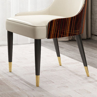 Chaise de salle à manger contemporaine en cuir nordique avec dossier et accoudoirs en bois, acier inoxydable et éponge 