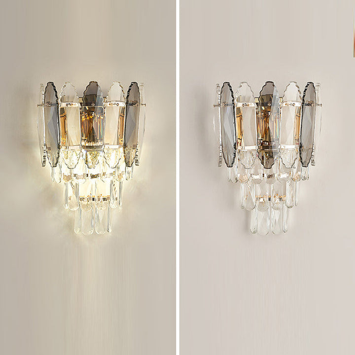 Moderne Luxus Brilliant Crystal Stack Eisen 2-Licht Wandleuchte Lampe für Wohnzimmer 
