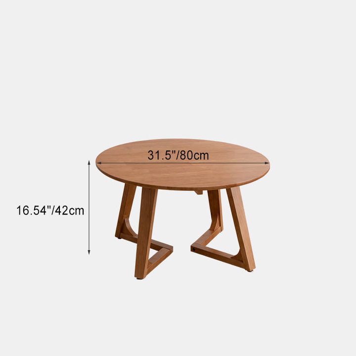 Moderner schlichter Couchtisch aus Gummibaumholz mit runden Formen und V-förmigen Beinen für das Wohnzimmer 