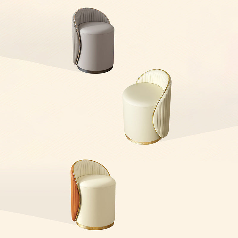 Taburete de tocador de hierro cilíndrico minimalista moderno con respaldo de cuero para dormitorio 