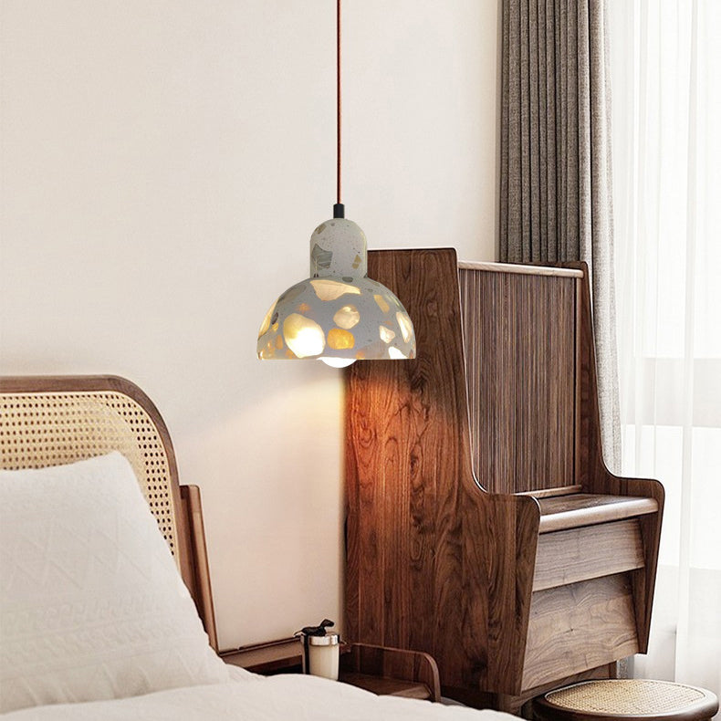Moderne minimalistische runde Halbkugel Zement Massivholz 1-Licht Pendelleuchte für Schlafzimmer