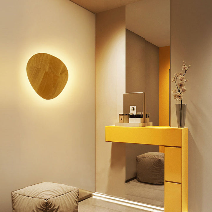 Lámpara de pared LED de madera ovalada irregular redonda minimalista moderna para sala de estar 