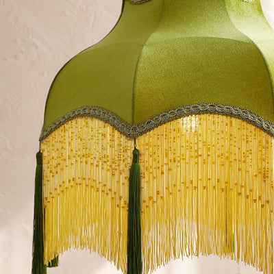 French Vintage Fabric Tassel Lampshade Brass 1-Light Pendant Light