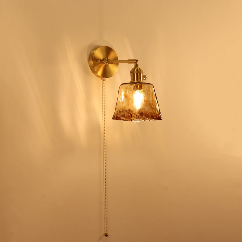 Traditionelle Vintage Messing Bernstein Quadrat Glas Schatten 1-Licht Wand Leuchte Lampe für Wohnzimmer 