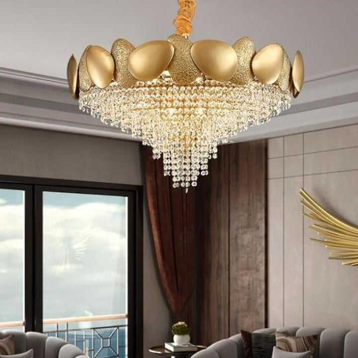 Moderner Luxus-Kronleuchter aus Edelstahl mit Titanrahmen und Kristallperlen, 11/15 Lichter, für Wohnzimmer 