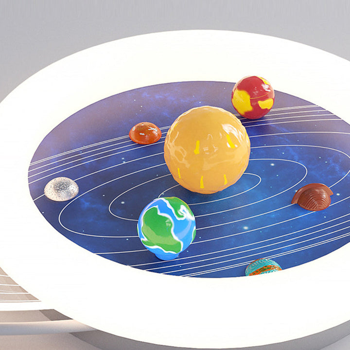Lustre de plafond LED moderne minimaliste pour enfants, rond, planète, en fer, résine et acrylique, pour chambre à coucher 
