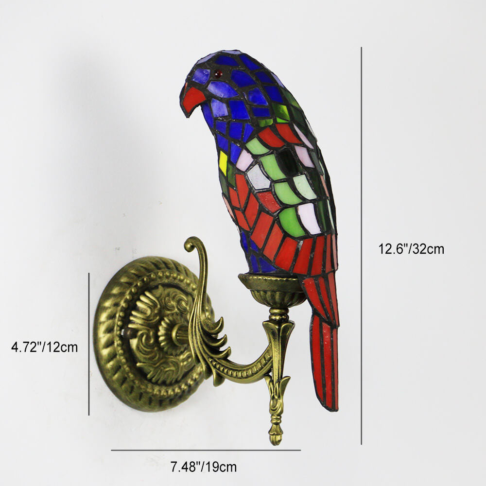 Applique murale à 1 lumière en verre teinté perroquet vintage Tiffany 