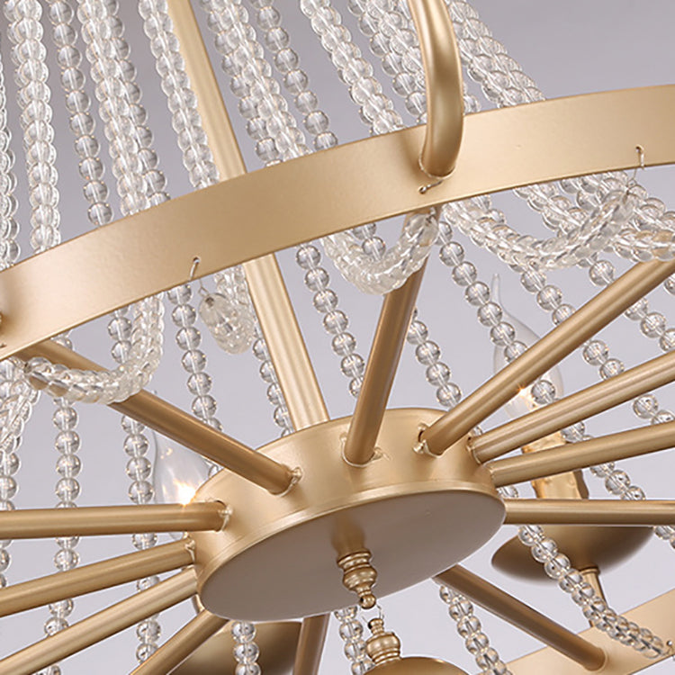 Chandelier Contemporain de Luxe en Fer Rond avec Cadre, Perles de Cristal, 6/8/10/12 Lumières pour Salon 