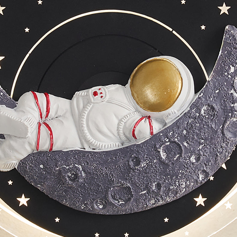 Zeitgenössische kreative Sternenhimmel Mond Harz Astronaut Runde LED Wandleuchte Lampe für Wohnzimmer 