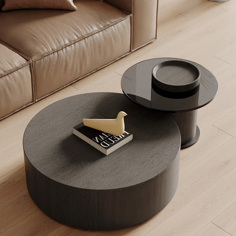 Modern Minimalist Round Plywood Metal Glass Coffee Table Set 2-Drawer For Living Room