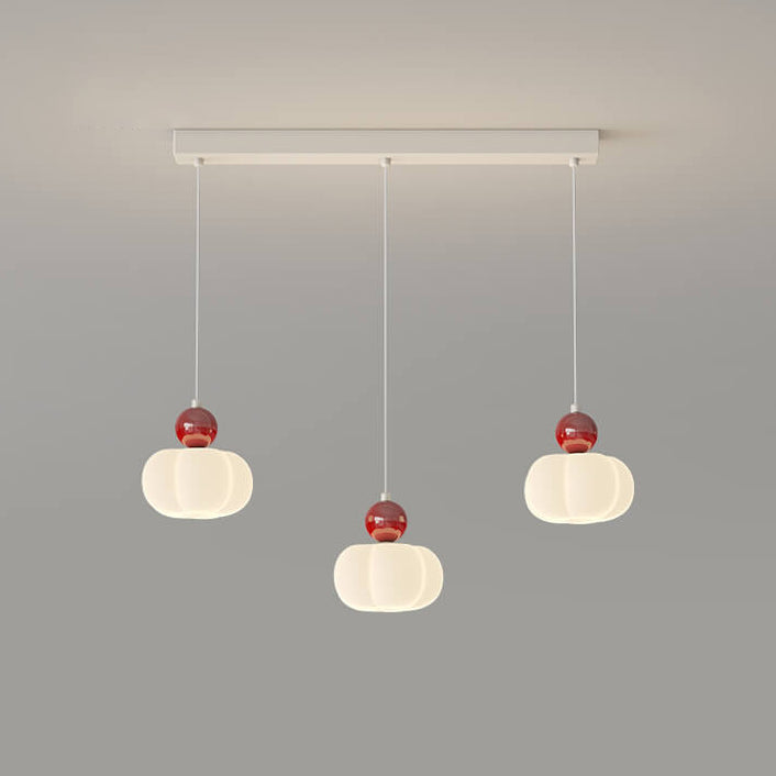 Lustre moderne minimaliste en coton crème, fer et plastique, 3/5 lumières, pour salle à manger 