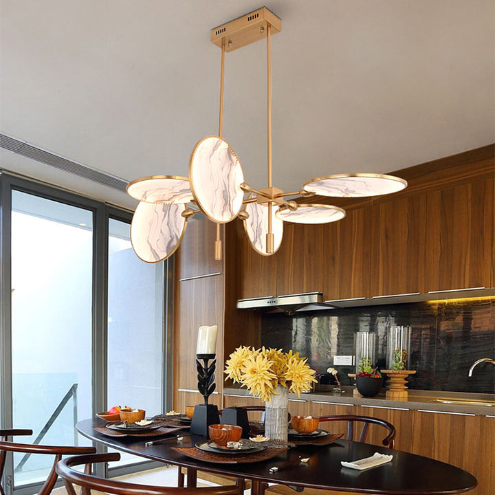 Modern Transitional Round Landscape Painting Iron Acrylic LED Island Light Chandelier For Dining Room