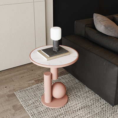Table d'appoint cylindrique géométrique scandinave contemporain en pierre frittée pour salon 