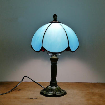 European Simple Tiffany Blue Glass Petal Design 1-Light Table Lamp