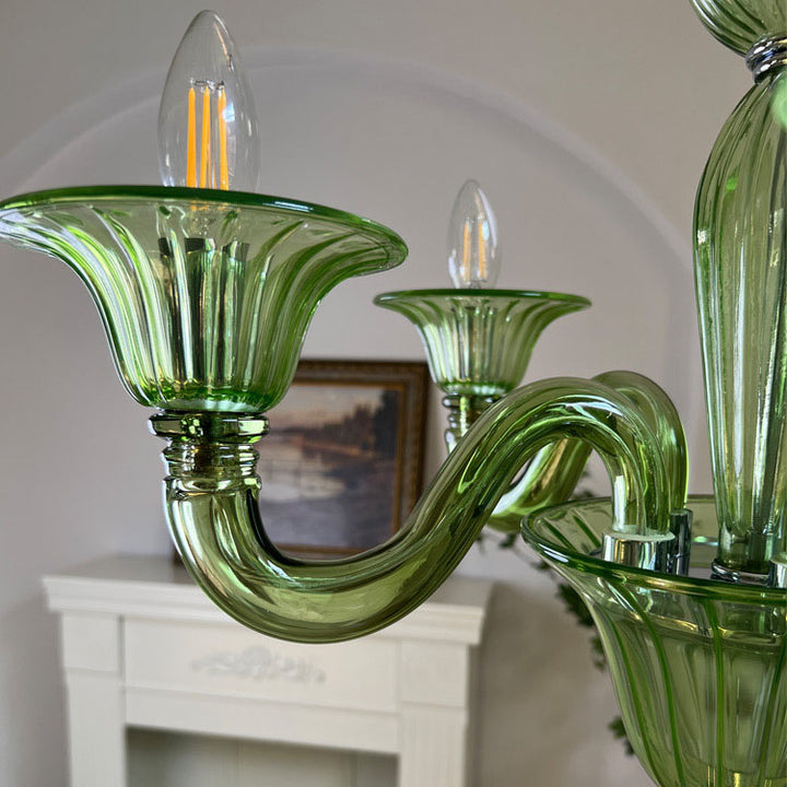Diseño de candelabro de vidrio francés tradicional de hierro con 6 luces para sala de estar 