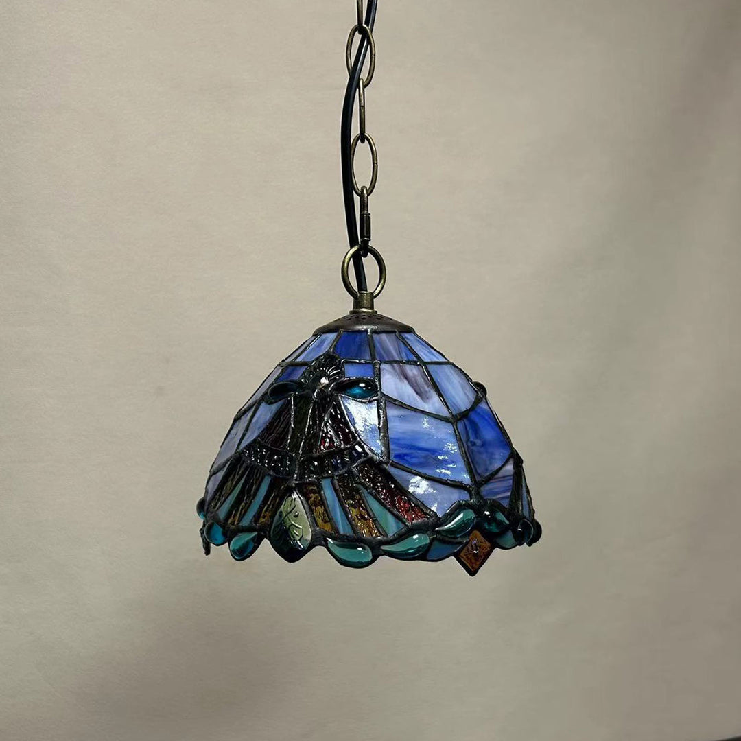 Traditionelle Tiffany Runde Kuppel Petunia Barock Zink Buntglas 1-Licht Pendelleuchte für Wohnzimmer 