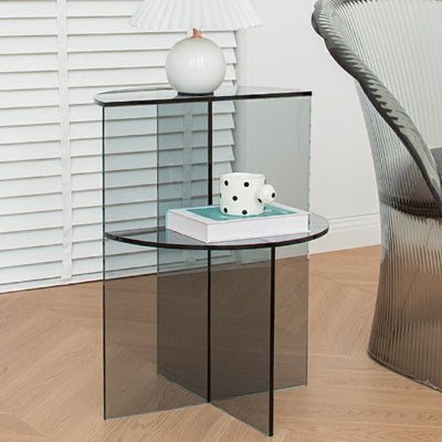 Table d'appoint semi-circulaire scandinave contemporaine en acrylique à 2 niveaux pour salon 