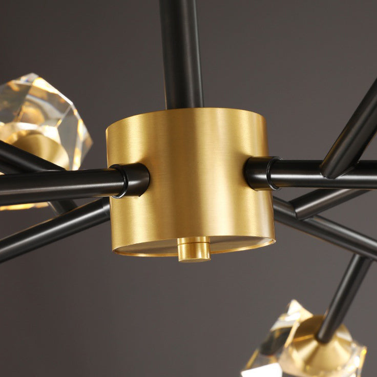 Contemporary Scandinavian Branch Irregular Crystal Copper 6/9/12/15/18 Light Chandelier For Living Room