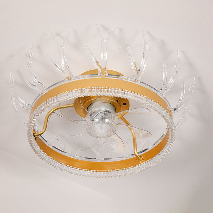 Modern Golden Glamour Acrylic Antler Design LED Semi-Flush Mount Ceiling Fan Light