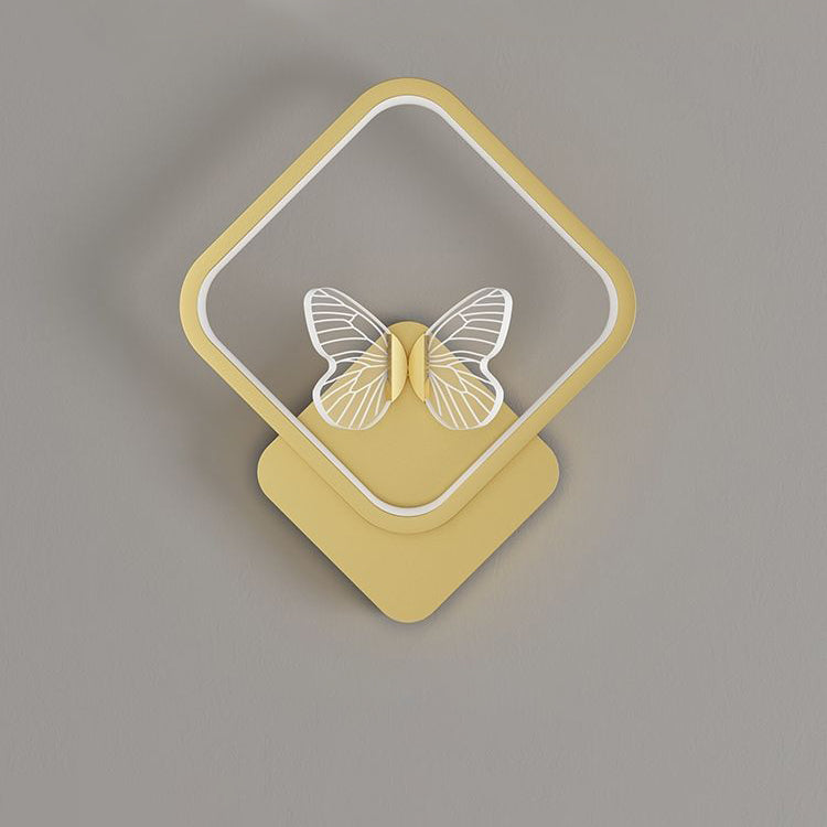 Modern Art Deco Butterfly Iron Silicone Square Round Frame Design LED Wall Sconce Lamp For Bedroom
