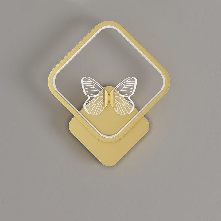 Modern Art Deco Butterfly Iron Silicone Square Round Frame Design LED Wall Sconce Lamp For Bedroom