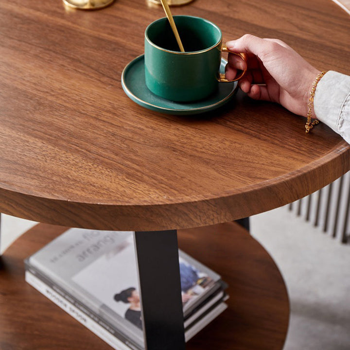 Contemporary Nordic Round Iron MDF Coffee Table 2-Tier For Living Room
