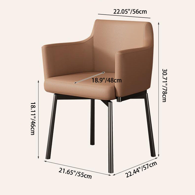 Chaise de salle à manger moderne minimaliste carrée en cuir microfibre rembourré avec dossier et accoudoir en métal 