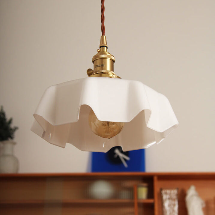 Lámpara colgante de 1 luz con forma de flor de vidrio tradicional francesa para sala de estar 