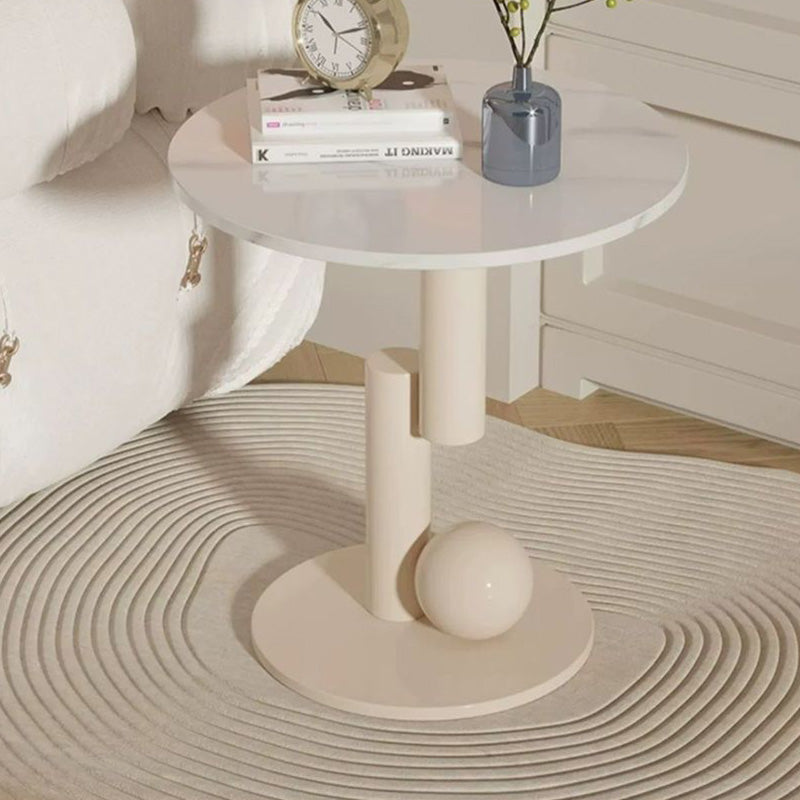 Zeitgenössischer kreativer runder Zylinder-Orb-Felsplatte-Kaffeetisch aus Kohlenstoffstahl für das Wohnzimmer 