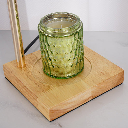 Lámpara de mesa de cera derretida de 1 luz regulable con base cuadrada y bola redonda de madera, hierro y vidrio de simplicidad moderna para mesita de noche 
