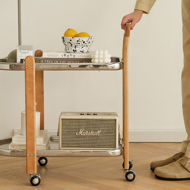 Moderner minimalistischer quadratischer Holz-Glas-Endtisch, zweistufiger Wagen, drehbar für das Wohnzimmer 