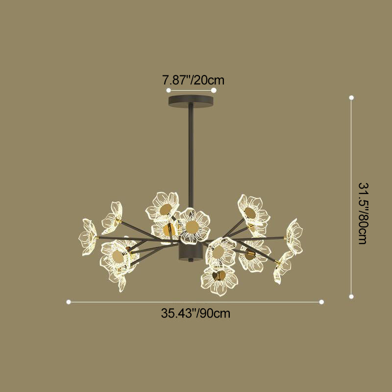Contemporary Nordic Dome Flower Branch Rod Iron Acrylic LED Chandeliers For Dining Room