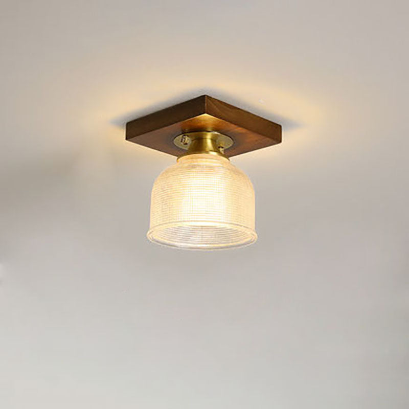 Modern Transitional Glass Cup Shape Solid Wood 1-Light Semi-Flush Mount Ceiling Light For Living Room