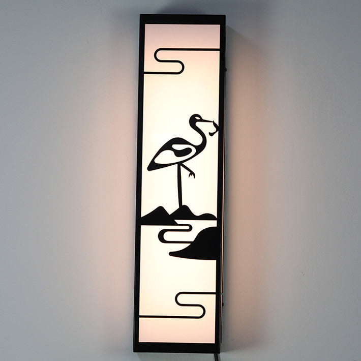Applique Murale LED Étanche avec Abat-Jour Rectangulaire en Forme de Grue Chinoise Traditionnelle pour Patio Extérieur 
