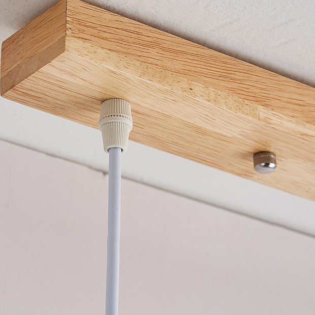 Zeitgenössischer skandinavischer langer Zylinder aus Glas und Holz mit 4 Lichtern, Inselleuchter für Wohnzimmer 