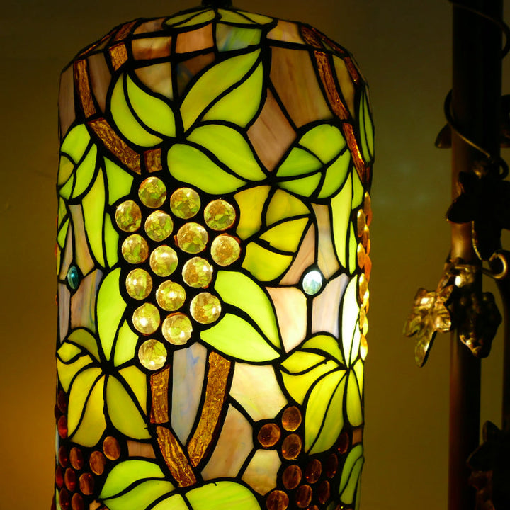 Lampe de sol traditionnelle Tiffany à colonne en fer avec verre à 2 lumières pour salon 