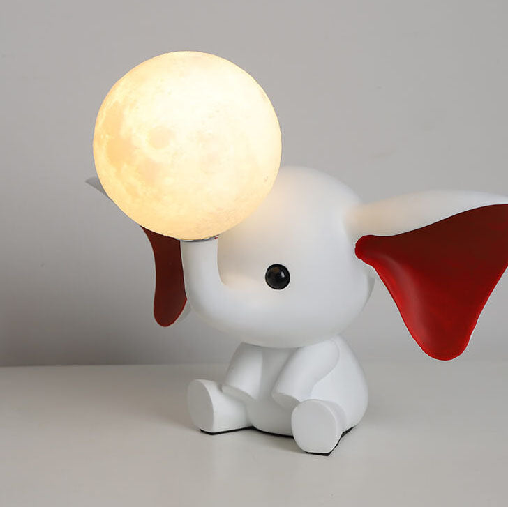 Lámpara de Mesa de 1 Luz de Resina con Elefante Creativo de Dibujos Animados y Luna 