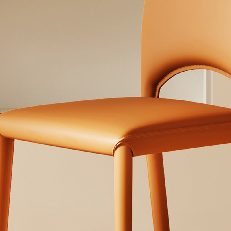 Modern Minimalist Square Oval Back Saddle-Style Faux Leather Carbon Steel Dining Chair For Dining Room