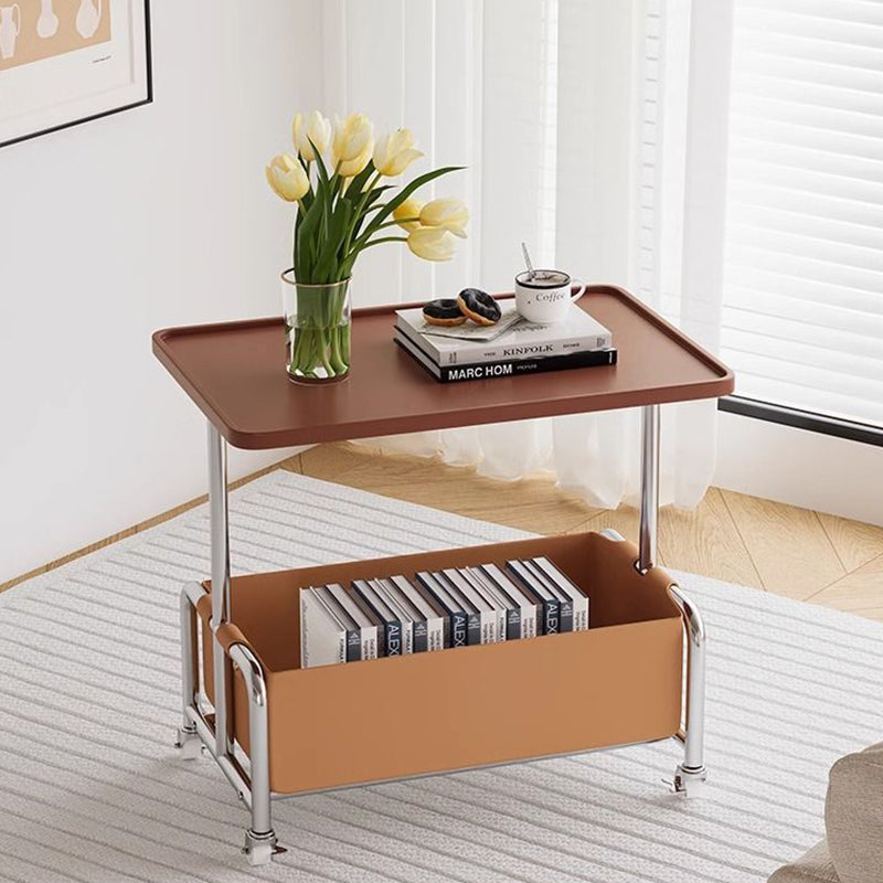 Modern Simplicity Tray Top Faux Leather Storage Movable End Table 2-Tier For Living Room