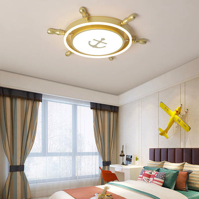 Modern Children's Pirate Ship Rudder Iron Acrylic LED Flush Mount Ceiling Light