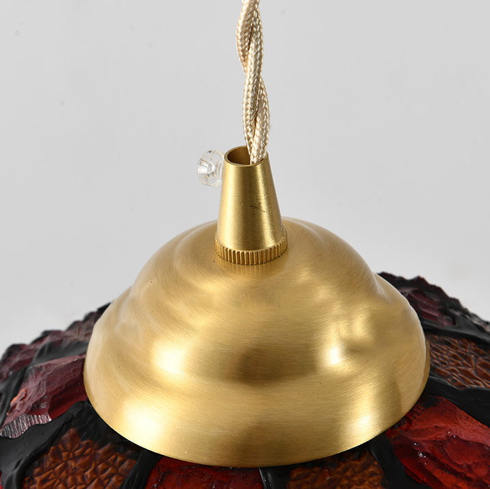 Lustre suspendu à 1 lumière avec design en coquille demi-ronde en vitrail de laiton traditionnel japonais pour chambre 