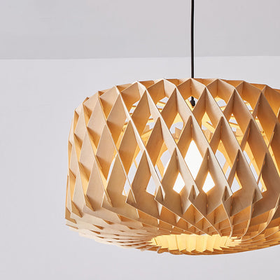 Moderne minimalistische runde Diamant Massivholz Skelett 1-Licht Pendelleuchte für Wohnzimmer 