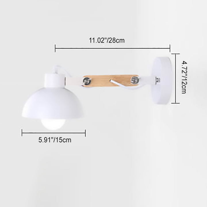 Lámpara de Pared de 1 Luz con Brazo de Madera Ajustable en Semicírculo de Hierro Nórdico Moderno 