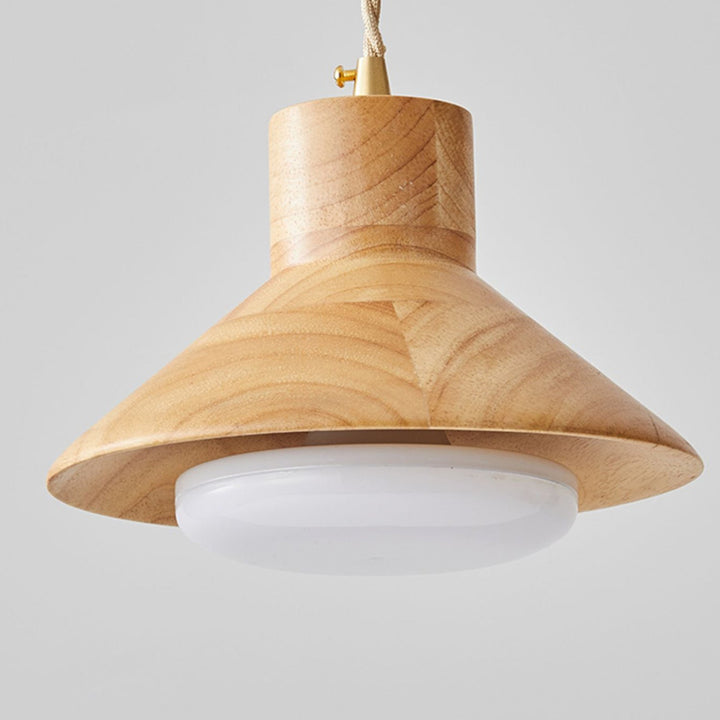 Traditional Japanese Round Mushroom Shape Wood 1-Light Pendant Light For Living Room