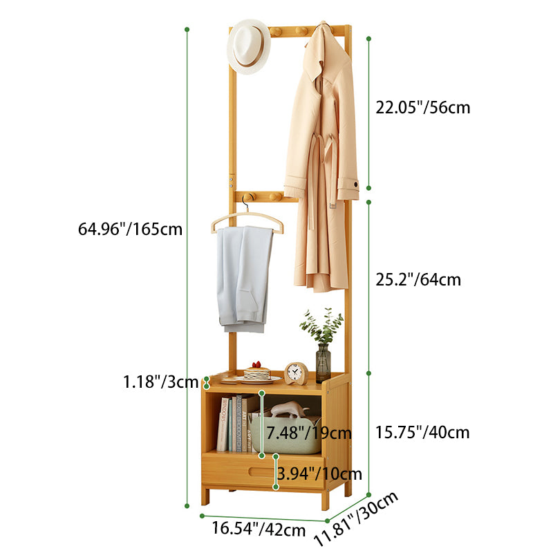 Portemanteau rectangulaire minimaliste moderne en bambou avec panneau de densité, table de nuit avec 1/3 tiroir pour chambre 