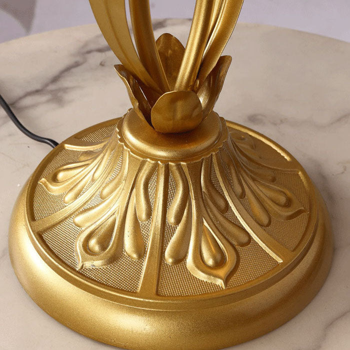 Lampe de table à deux lumières en fer et verre Art Déco moderne avec motif floral pour salon 
