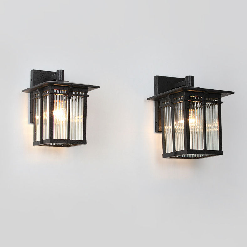 Contemporary Industrial Aluminum Rectangular Frame Ribbed Glass Shade 1-Light Wall Sconce Lamp For Outdoor Patio